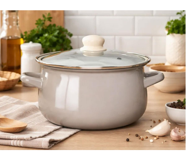 Altom Garnek emaliowany 18cm z pokrywą szklaną 1,9l taupe - 1580544 - zdjęcie 4
